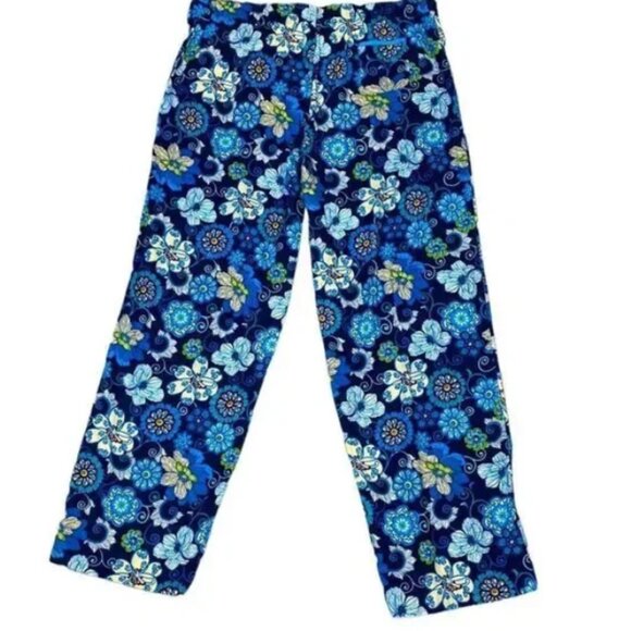 Vera Bradley Blue Floral Drawstring  Button Front Lounge Corduroy Pant Samll - Picture 3 of 8